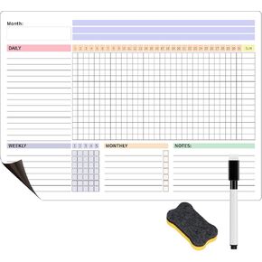 Habit Tracker Calendar Magnetic Whiteboard for Refrigerator Daily Weekly and Monthly Goal and Habit Tracker Motivational Goal & Planner Journal