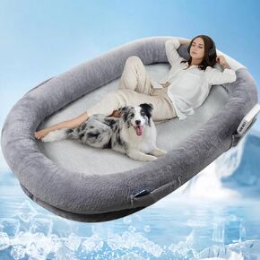 beeNbkks Cooling Human Dog Bed for Adult, All Season Summer Winter Giant Extra Large Human Size Pet Bed with Removable Cooling Pad, Dog Bed for Human with Storage Pocket Washable Cover Portable Handle