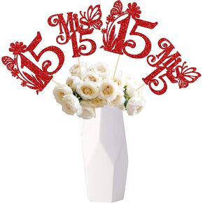Ephlyn 12Pcs Happy 15th Birthday Centerpiece Sticks Hello 15 Sweet 15 Table Flower Centerpieces Sticks Fifteen Mis 15 Quince Floral Decorations for Cheers to 15 Theme Anniversary Party Supplies Gold
