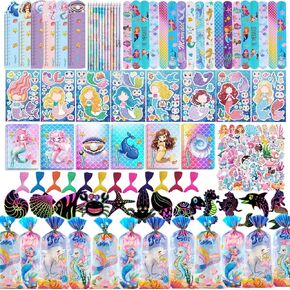 146PCS Mermaid Party Favors 12 Pack Birthday Party Supplies, Little Mermaid Stationery Set Baby Shower Goodie Bag Stuffers Classroom Rewards for Kids Pinata Fillers
