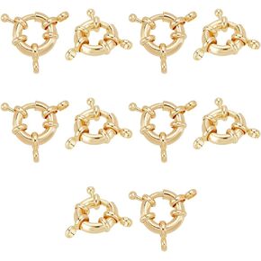 UNICRAFTALE 10Pcs Spring Ring Clasps Real 18K Gold Plated Round Spring Clasps Metal Spring Closures Brecelet Ring Clasps and Closures for Jewelry Making Accessories Hole 3.5mm