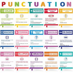 HIQINLUG 26 PCS Punctuation Marks Poster, Grammar Posters Educational English Grammar Chart Poster Wall Decoration Cutouts for Middle High Schools Teacher Classroom Decorations Supplies