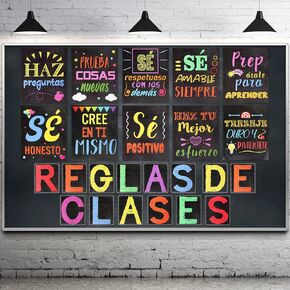 24 Pcs Spanish Classroom Rules Posters Reglas Escolares Positive Quotes Motivational Poster for Teacher Elementary Middle High School Back to School Wall Art Essential Spanish Classroom Decorations