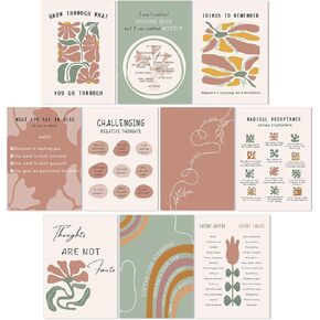 Dunzoom 10 Pcs Care Mental Health Poster Flower Boho Mental Health Therapy Matters Poster 11x14 Greenary Abstract Floral Decor for Office Market Classroom Aesthetic School Teacher Counselor Supplies