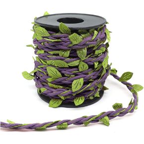 33ft Waxed Twine with Green Leaves, 3-ply Waxed Cord, Artificial Leaves Waxed String for Crafts and Decor (Natural Color Waxed Twine)