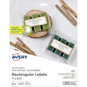 علامات العناوين القابلة للطباعة Avery ، 1 "× 2-5/8" ، أبيض غير لامع مع حدود ذهبية معدنية ، دائمة ، ليزر ونفاة: 300 علامة بريد فارغة ، رائعة لحفلات الزفاف ، والفضلات ، وأكثر (6507)