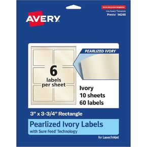 Avery Pearlized Ivory Rectangle Labels, Sure Feed Technology, Print-to-The-Edge, 3" x 3.75", 60 Pearlized Ivory Labels, Laser/Inkjet Printable