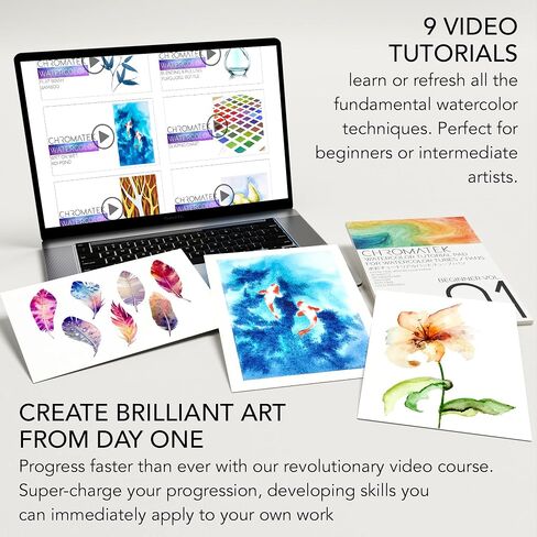 CHROMATEK Watercolor Paint Set, 84 Piece Kit, Video Tutorial Course, 48 Tubes, from Beginner to Intermediate & Professional Artists, Paper, 8 Brushes, Palette, Aquapen, Masking Tape, 12ml Tubes in Saudi Arabia