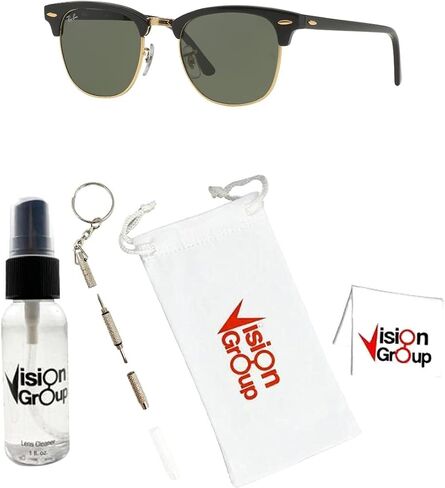 Ray-Ban RB3016 Clubmaster Sunglasses+ Vision Group Accessories Bundle for unisex-adult(Black/Crystal Green Polarized (901/58),49) in Saudi Arabia