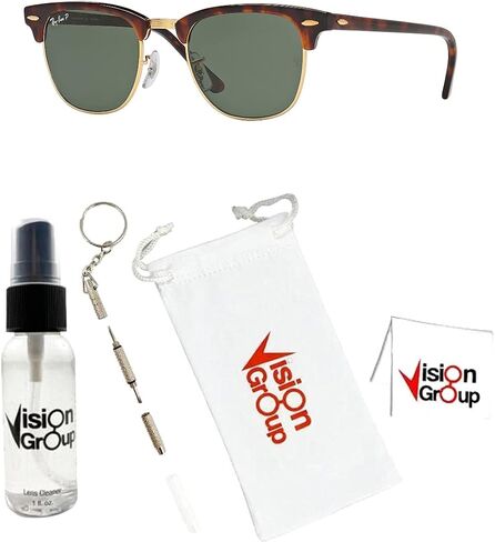 Ray-Ban RB3016 Clubmaster Sunglasses+ Vision Group Accessories Bundle for unisex-adult(Black/Crystal Green Polarized (901/58),49) in Saudi Arabia