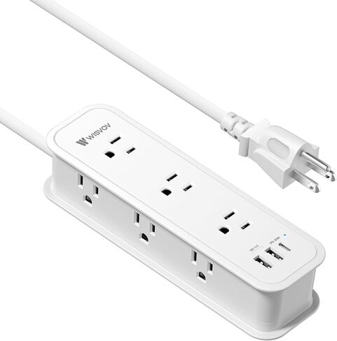 شريط طاقة واقي من زيادة التيار بطول 10 أقدام - سلك تمديد مع 6 منافذ و3 منافذ شحن USB (1 PD 20W USB-C)، ومحطة شحن USB متعددة المنافذ للمكتب المنزلي ETL in Saudi Arabia