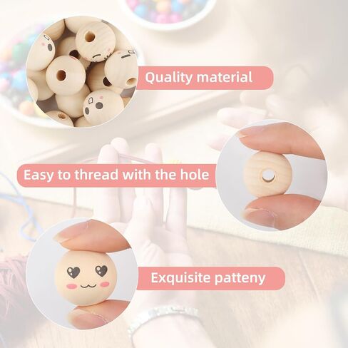 100pcs حبات خشبية للحرف اليدوية ، والخرز الخشبي ابتسامة 20 ملم مع ثقوب ، والخرز الخشب الدائري الطبيعية لحرف DIY ، وصنع المجوهرات ، وزينة الملاك (النمط 2) in Saudi Arabia