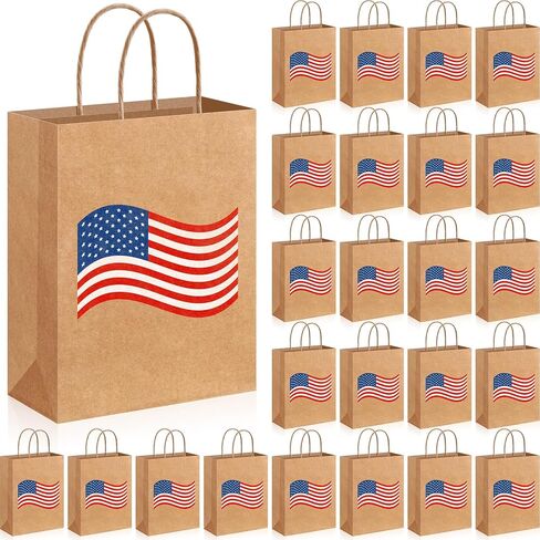Kolldenn 24 Pcs Patriotic Gift Bags with Handle 4th of July American Flag USA Gift Bags Memorial Day Party Favor Decoration for Veterans Girls Boys Memorial Independence Day in Saudi Arabia