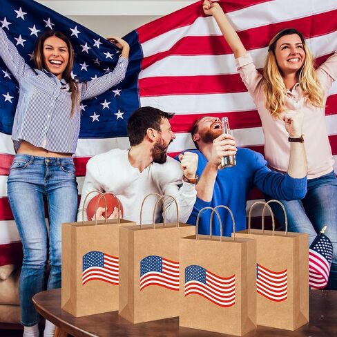 Kolldenn 24 Pcs Patriotic Gift Bags with Handle 4th of July American Flag USA Gift Bags Memorial Day Party Favor Decoration for Veterans Girls Boys Memorial Independence Day in Saudi Arabia