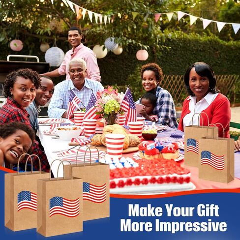 Kolldenn 24 Pcs Patriotic Gift Bags with Handle 4th of July American Flag USA Gift Bags Memorial Day Party Favor Decoration for Veterans Girls Boys Memorial Independence Day in Saudi Arabia