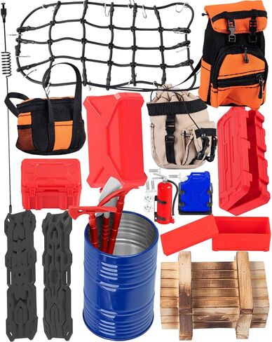 Crawler Car Decoration for 1/10 Trx4 Trx6 Axia1 SCX10 Redcat,Mini Luggage Net/Simulation Package,Luggage,Wood Box,Shovel,Fuel Tanks,Recovery Board, Toolbox,Antennas,Fire Extinguisher,Blue in Saudi Arabia