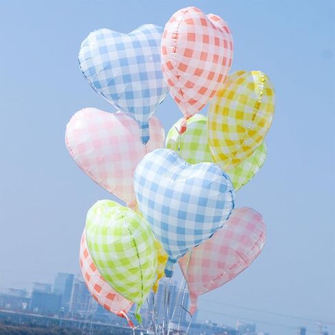 10 Pcs Red Pink Heart Grid Balloons 18 Inch Blue Green Yellow Checkered Foil Heart Balloons Helium Mylar Balloons for Girls Women Valentines Day Birthday Wedding Baby Shower Bridal Party Decorations in Kuwait
