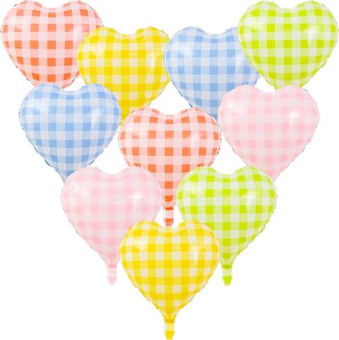 10 Pcs Red Pink Heart Grid Balloons 18 Inch Blue Green Yellow Checkered Foil Heart Balloons Helium Mylar Balloons for Girls Women Valentines Day Birthday Wedding Baby Shower Bridal Party Decorations in Kuwait