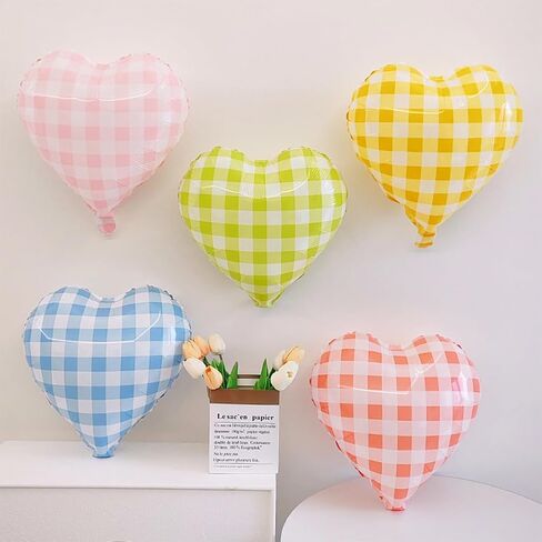 10 Pcs Red Pink Heart Grid Balloons 18 Inch Blue Green Yellow Checkered Foil Heart Balloons Helium Mylar Balloons for Girls Women Valentines Day Birthday Wedding Baby Shower Bridal Party Decorations in Kuwait