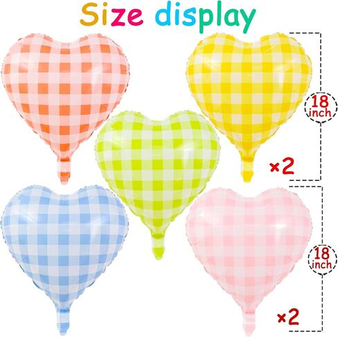 10 Pcs Red Pink Heart Grid Balloons 18 Inch Blue Green Yellow Checkered Foil Heart Balloons Helium Mylar Balloons for Girls Women Valentines Day Birthday Wedding Baby Shower Bridal Party Decorations in Kuwait