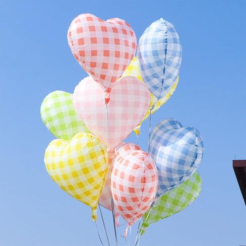 10 Pcs Red Pink Heart Grid Balloons 18 Inch Blue Green Yellow Checkered Foil Heart Balloons Helium Mylar Balloons for Girls Women Valentines Day Birthday Wedding Baby Shower Bridal Party Decorations in Kuwait
