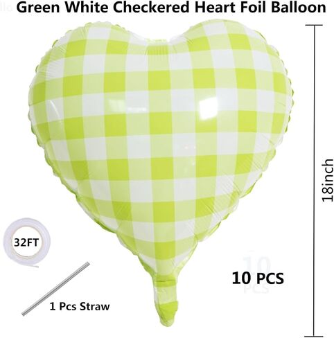 10 Pcs Red Pink Heart Grid Balloons 18 Inch Blue Green Yellow Checkered Foil Heart Balloons Helium Mylar Balloons for Girls Women Valentines Day Birthday Wedding Baby Shower Bridal Party Decorations in Kuwait