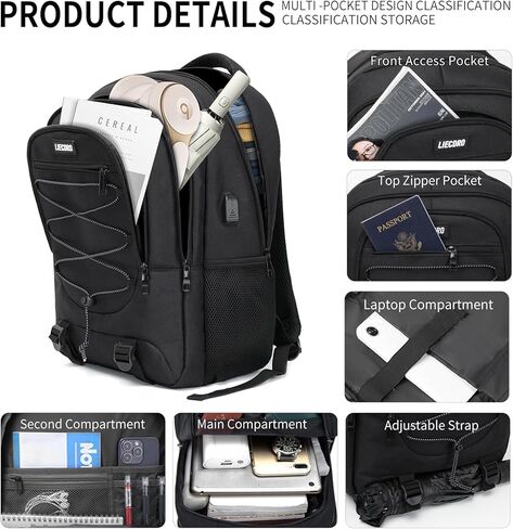 Black Backpack for Men, Backpack for School, School Backpacks for Boys Teens, 15.6 inch Laptop Back Pack with USB Charging Port, Large College Book Bag, Business Work Travel Bookbag in Saudi Arabia