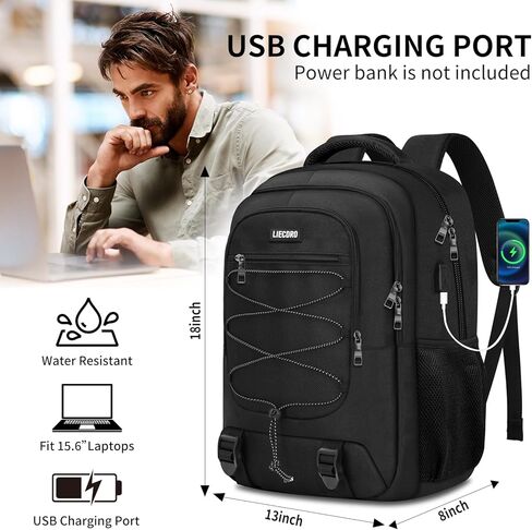 Black Backpack for Men, Backpack for School, School Backpacks for Boys Teens, 15.6 inch Laptop Back Pack with USB Charging Port, Large College Book Bag, Business Work Travel Bookbag in Saudi Arabia