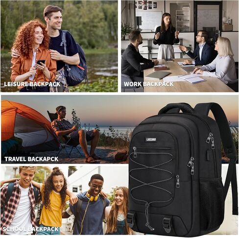 Black Backpack for Men, Backpack for School, School Backpacks for Boys Teens, 15.6 inch Laptop Back Pack with USB Charging Port, Large College Book Bag, Business Work Travel Bookbag in Saudi Arabia