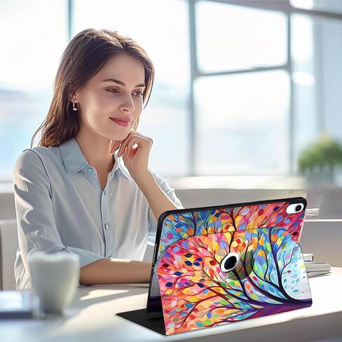 حافظة لجهاز iPad 10th Gen 10.9 بوصة - حامل دوار مع عرض متعدد الزوايا، تنبيه/غفو تلقائي، لجهاز iPad 10.9 بوصة، شجرة ملونة in Kuwait