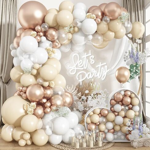 Beige Champagne Gold Balloons Garland Arch Kit, 102PCS White Sand Metallic Champagne Gold Nude Neutral Cream Balloons for Wedding Baby Bridal Shower Boho Birthday Anniversary Party Decorations in Kuwait