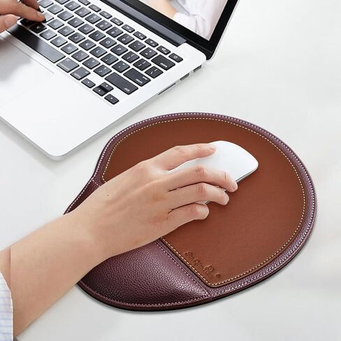 Brown Office Square Leather Mouse Pad with Wrist Rest Non-Slip Design, Business Style Gaming PU Mousepad for Learners, Workers &Computer Users. in Kuwait