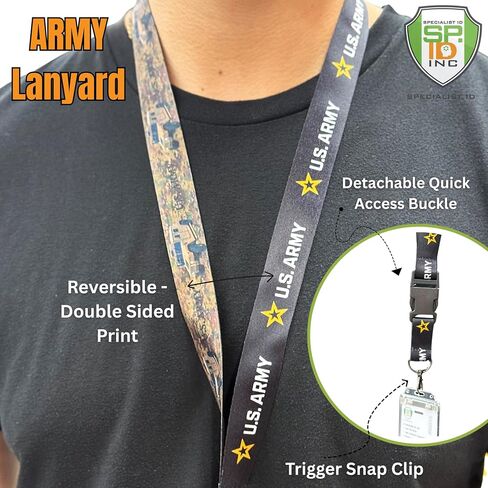 Army Camo Lanyards with Detachable Buckle for ID Badge and Keys - Breakaway Military Lanyard Keychain - Double Sided, Reversible US Army Symbol & Digital Camouflage Print by Specialist in Saudi Arabia