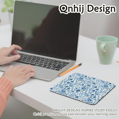Chinoiserie Floral Mouse Pad ، الزهور الأزرق والأبيض Mousepad لمكتب العمل المسكن ، Chinoiserie Desk Mousepad ، هدايا لموظفي زملاء العمل ، 9.5 × 8 بوصة in Kuwait