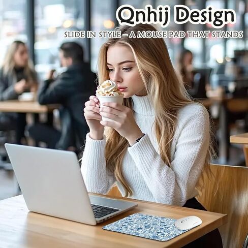 Chinoiserie Floral Mouse Pad ، الزهور الأزرق والأبيض Mousepad لمكتب العمل المسكن ، Chinoiserie Desk Mousepad ، هدايا لموظفي زملاء العمل ، 9.5 × 8 بوصة in Kuwait