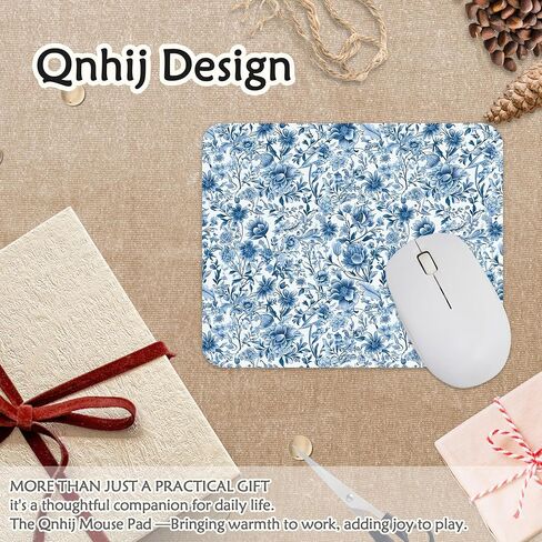 Chinoiserie Floral Mouse Pad ، الزهور الأزرق والأبيض Mousepad لمكتب العمل المسكن ، Chinoiserie Desk Mousepad ، هدايا لموظفي زملاء العمل ، 9.5 × 8 بوصة in Kuwait