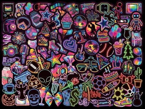 200-Pack Neon Aesthetic Waterproof Stickers – Vinyl PVC Decals for Laptops, Water Bottles, Skateboards, Notebooks, Helmets and More – Retro Y2K/Vaporwave Designs in Saudi Arabia