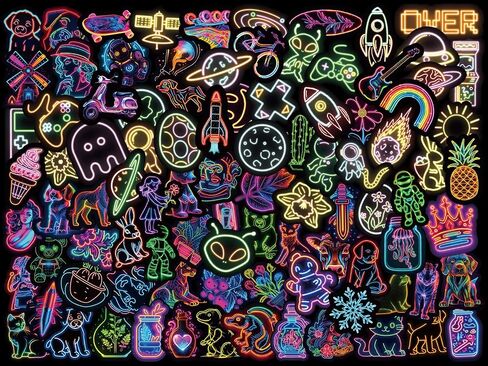 200-Pack Neon Aesthetic Waterproof Stickers – Vinyl PVC Decals for Laptops, Water Bottles, Skateboards, Notebooks, Helmets and More – Retro Y2K/Vaporwave Designs in Saudi Arabia