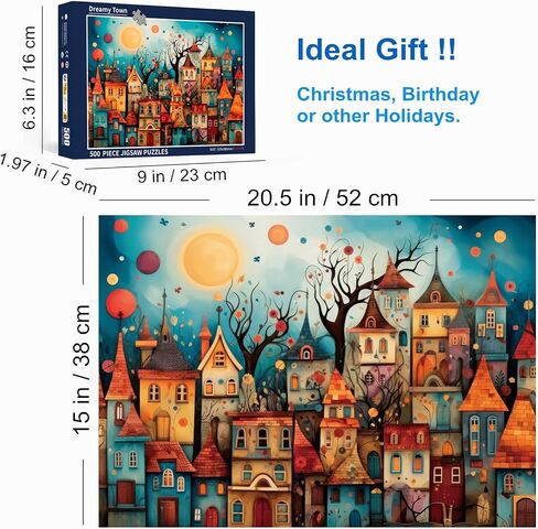 500 Piece Puzzles for Adults Dreamy Towns 20.5 x 15 Inch 500 Piece Jigsaw Puzzles for Kids Adults Puzzles 500 Pieces for Adults Holiday Educational Challenge Toy in Saudi Arabia
