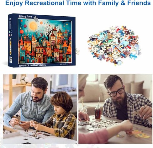 500 Piece Puzzles for Adults Dreamy Towns 20.5 x 15 Inch 500 Piece Jigsaw Puzzles for Kids Adults Puzzles 500 Pieces for Adults Holiday Educational Challenge Toy in Saudi Arabia