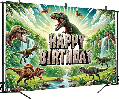 Dinosaur Happy Birthday Banner Backdrop Jurassic Jungle Party Decorations Realistic T-Rex Waterfalls Prehistoric Scene Props Decorations Photography Background 70.8 x 43.3 Inch in Kuwait