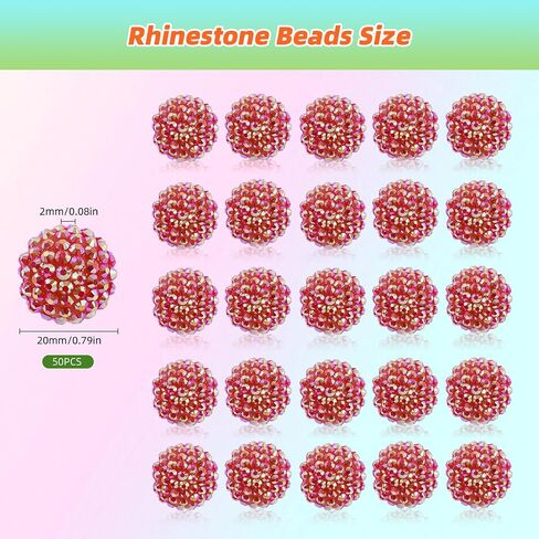 حبات 20 ملم للأقلام - 50 PCS DIY RHINESTONE حبات للأقلام القابلة للخرز - فواصل لمستلزمات القلم بالخرز - بريق الفقات الاكريليك الدائرية حبة لسلاسل المفاتيح - حبة بؤرية للأساور (ملونة) in Kuwait