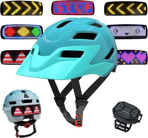 Kids Bike Helmet with LED Lights, Remote Control Turn Signals Safety Helmet Back Light for Youth Mountain Cycling Scooter Skateboarding, Adjustable and Lightweight for Boys Girls in Kuwait