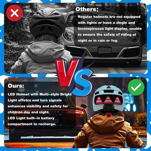 Kids Bike Helmet with LED Lights, Remote Control Turn Signals Safety Helmet Back Light for Youth Mountain Cycling Scooter Skateboarding, Adjustable and Lightweight for Boys Girls in Kuwait