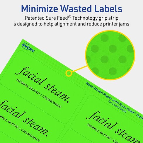 Avery Printable Rectangle Labels, Sure Feed Technology, 2" x 4", Neon Green Labels, Laser/Inkjet Printable, 100 Total, Great for Mailing and Candles in Saudi Arabia