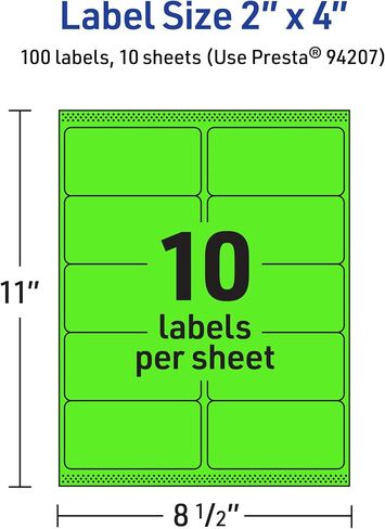 Avery Printable Rectangle Labels, Sure Feed Technology, 2" x 4", Neon Green Labels, Laser/Inkjet Printable, 100 Total, Great for Mailing and Candles in Saudi Arabia
