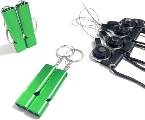 4-Pack Loud 120dB Double Tube Emergency Whistle - Aluminum Alloy, Corrosion-Resistant Safety Whistle with Lanyard & Keychain-Ideal for Camping Hiking Boating Fishing Survival Tool(Black) in Saudi Arabia
