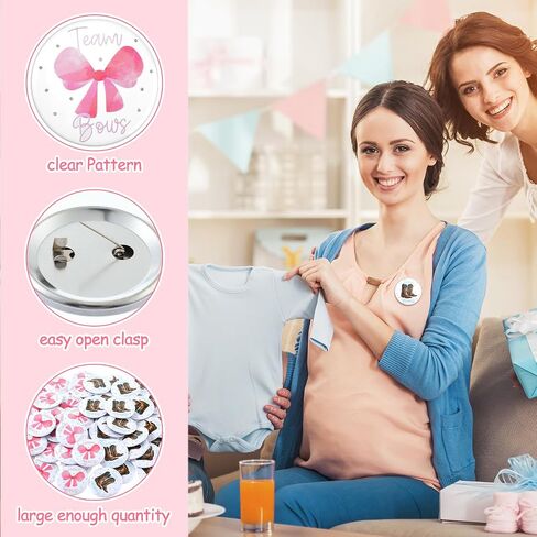 Janmercy 60 Pcs Soccer or Bows Gender Reveal Pins Blue and Pink Team Boy Team Girl Button Pins for Boy or Girl Baby Shower Party Favors in Saudi Arabia