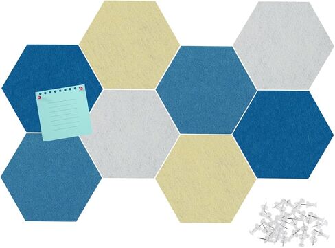 Felt Bulletin Board Tiles, 8 Pcs Hexagon Wall Tiles with Removable Adhesive, 7.9×6.9 Inch Cork Pin Board for Classroom, Home, Office (Set F, Middle) in Kuwait