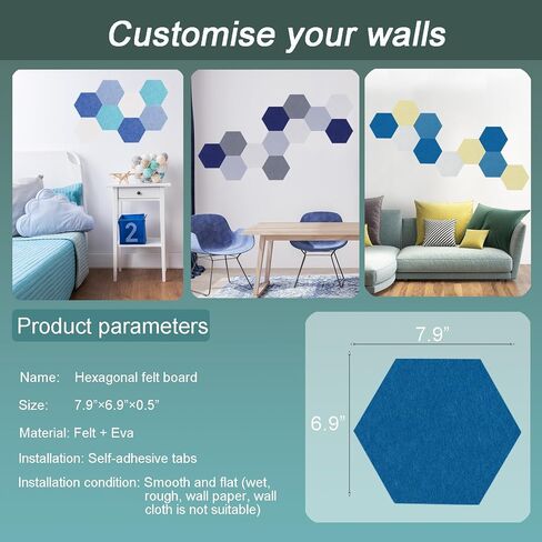 Felt Bulletin Board Tiles, 8 Pcs Hexagon Wall Tiles with Removable Adhesive, 7.9×6.9 Inch Cork Pin Board for Classroom, Home, Office (Set F, Middle) in Kuwait